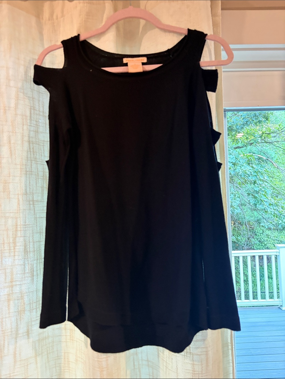 Sweet Romeo Black Cold-Shoulder Long Sleeve Top